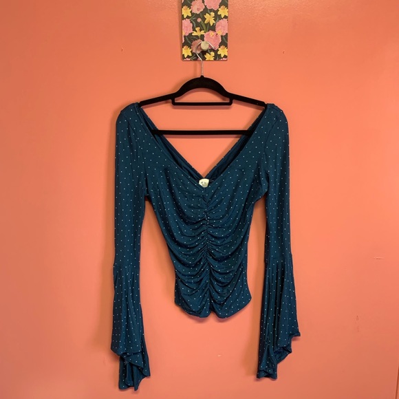 Free People what a babe bell sleeves polka dot top - Picture 2 of 6